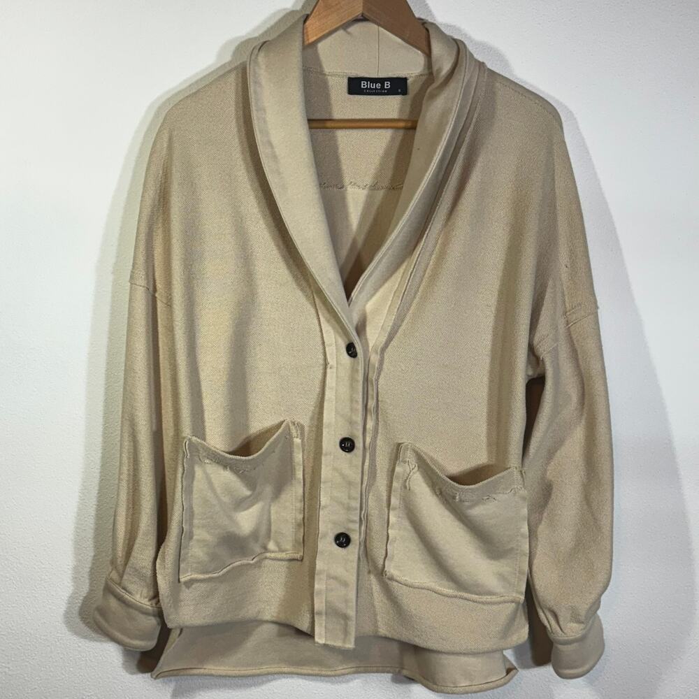 Blue B Oversized Button Front Sweater Women's Small Cream Beige